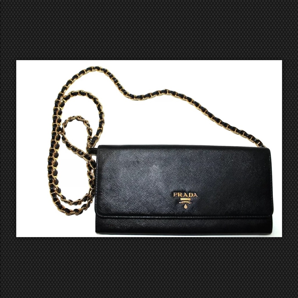 Authentic Prada WOC Black Saffiano Leather EUC~